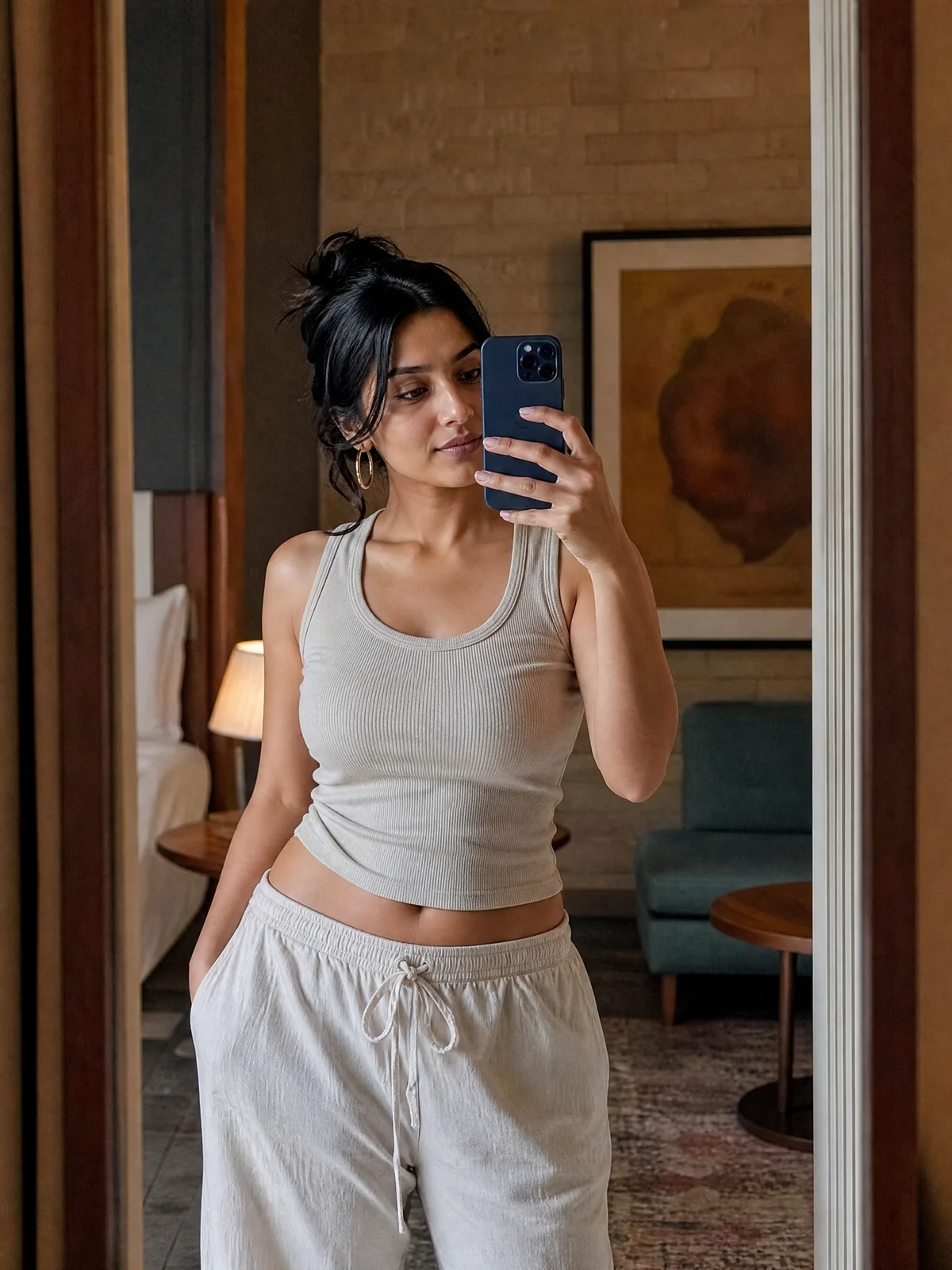 AI-generated example: mirror selfie.