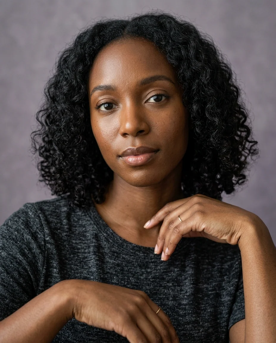 Studio portrait illustrative example for AI influencer creation.