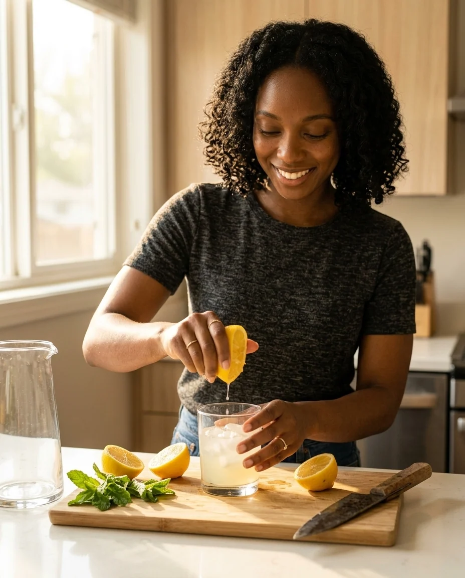 Morning kitchen illustrative example for AI influencer creation.
