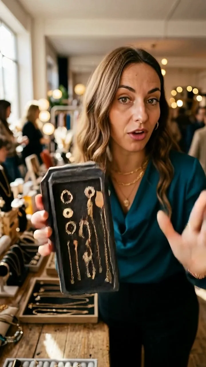 Valentina presents jewelry in a generated testimonial video.