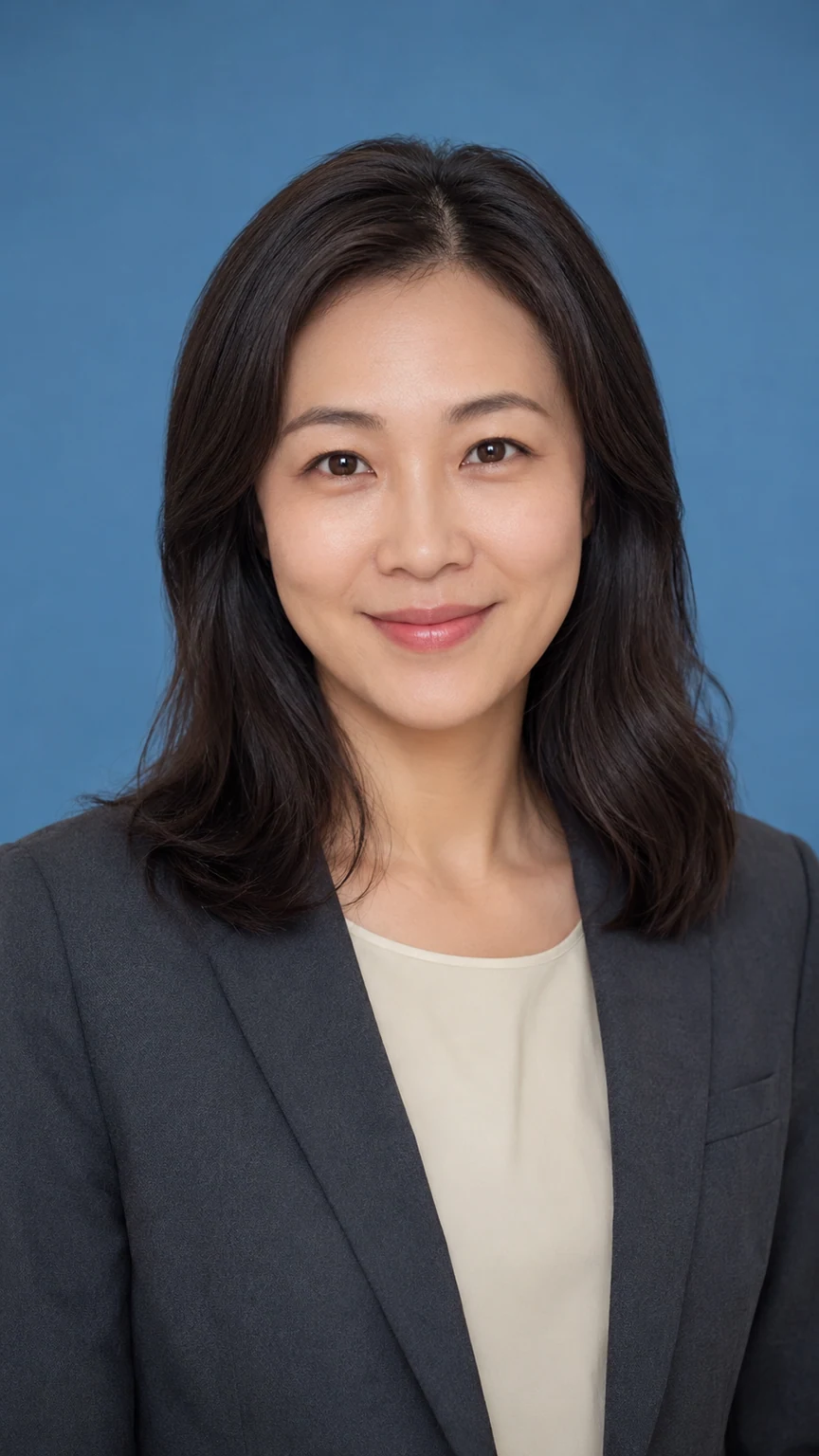 A fictional adult woman with a clear front-facing portrait.